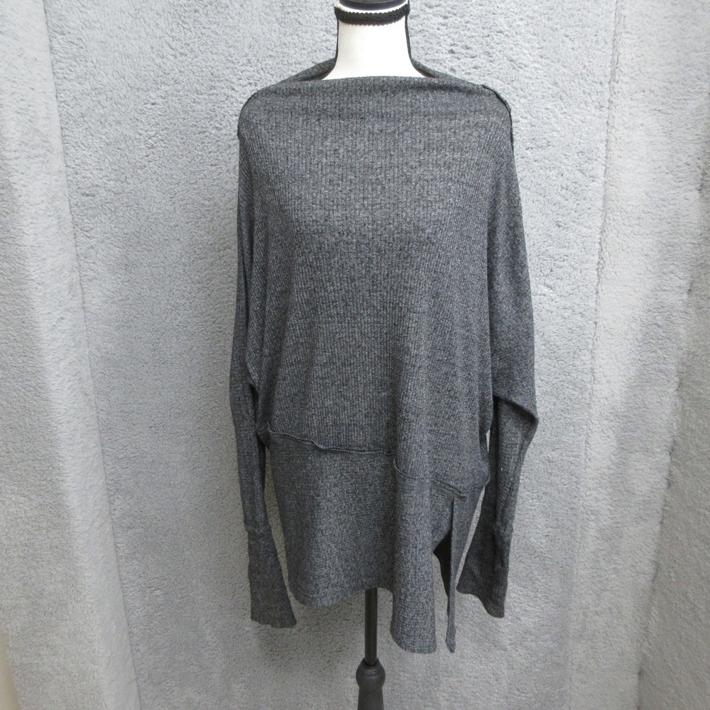 We The Free Waffle Knit Tunic Sweater Womens S Gray Dolman Asym Hem Cozy Slouchy